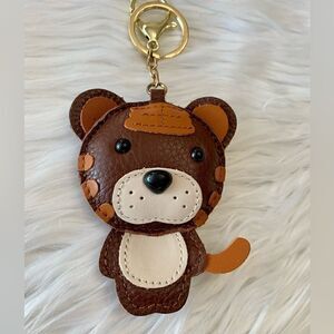 Handmade Genuine Leather Colorblock Cartoon Tiger Keychain/Handbag Charm